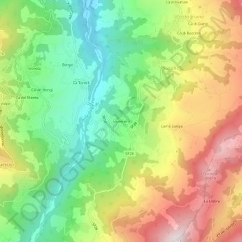 Mapa topográfico Savoniero, altitude, relevo