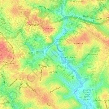 Mapa topográfico Cleveland Forest, altitude, relevo