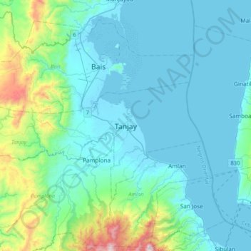 Mapa topográfico Tanjay, altitude, relevo