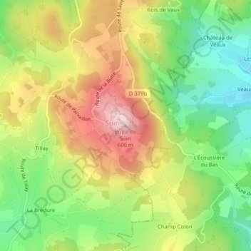 Mapa topográfico Butte de Suin, altitude, relevo