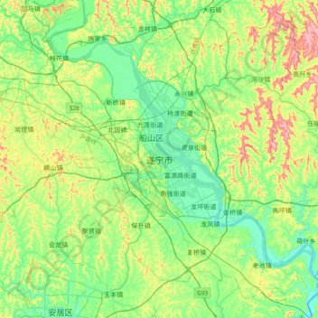 Mapa topográfico 遂宁市, altitude, relevo