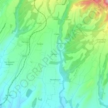 Mapa topográfico Corniolo, altitude, relevo
