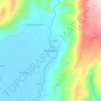Mapa topográfico Macasipac, altitude, relevo