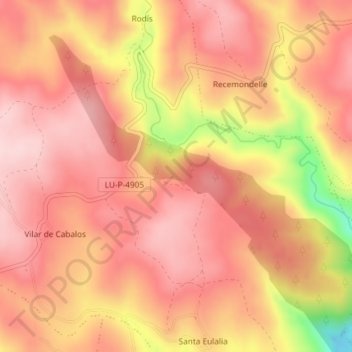 Mapa topográfico Coto de Ceduras, altitude, relevo