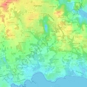 Mapa topográfico Kervam, altitude, relevo