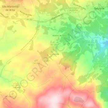 Mapa topográfico Fermentões, altitude, relevo