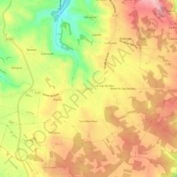 Mapa topográfico Gelle, altitude, relevo