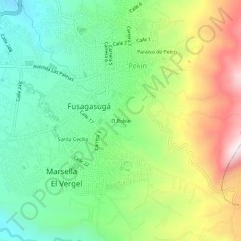 Mapa topográfico El Roble, altitude, relevo
