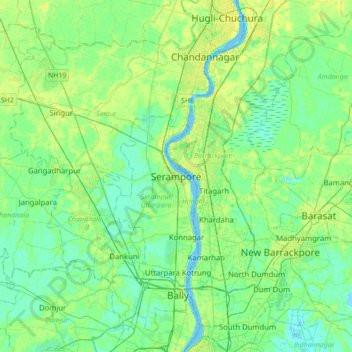 Mapa topográfico Serampore, altitude, relevo