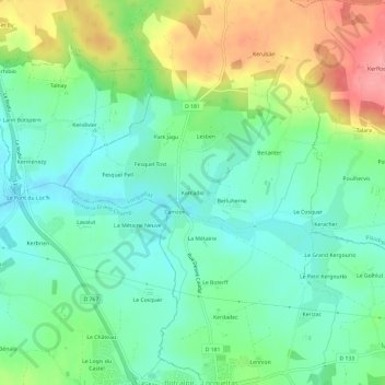 Mapa topográfico Kercadio, altitude, relevo