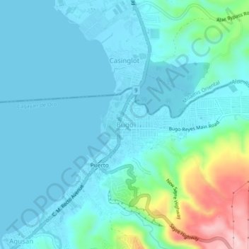 Mapa topográfico Bugo, altitude, relevo