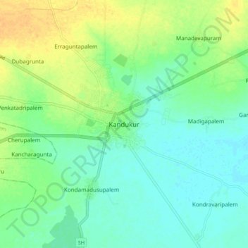 Mapa topográfico Kandukur, altitude, relevo