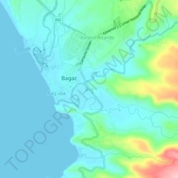 Mapa topográfico Ibis, altitude, relevo