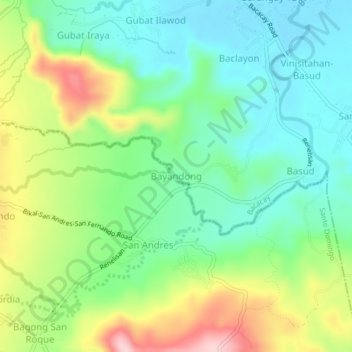 Mapa topográfico Bayandong, altitude, relevo