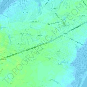 Mapa topográfico Marysville, altitude, relevo