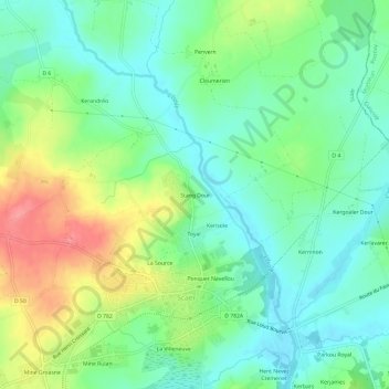 Mapa topográfico Stang Dour, altitude, relevo