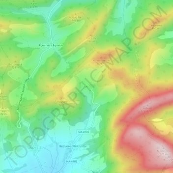 Mapa topográfico Usi, altitude, relevo