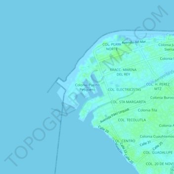 Mapa topográfico Colonia Puerto Pesquero, altitude, relevo