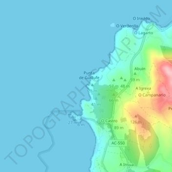Mapa topográfico Viascón, altitude, relevo