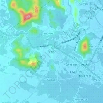 Mapa topográfico Arado, altitude, relevo