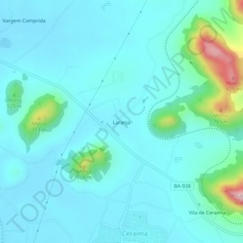 Mapa topográfico Laranja, altitude, relevo