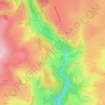 Mapa topográfico Sanègre, altitude, relevo