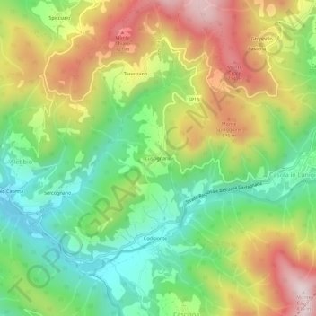 Mapa topográfico Luscignano, altitude, relevo