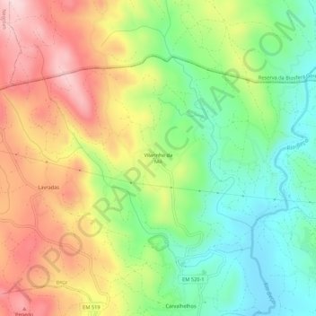 Mapa topográfico Vilarinho da Mó, altitude, relevo