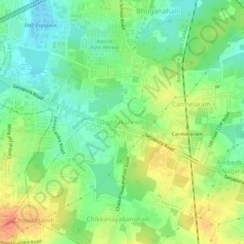 Mapa topográfico Doddakannelli, altitude, relevo