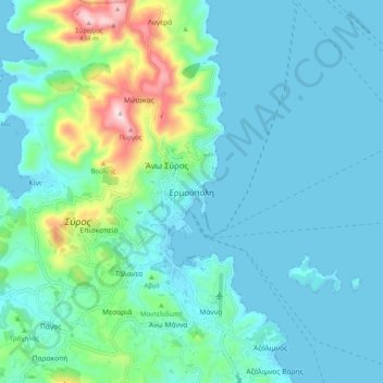 Mapa topográfico Ermoupoli, altitude, relevo