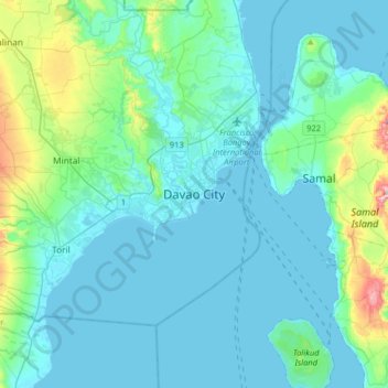 Mapa topográfico Davao City, altitude, relevo