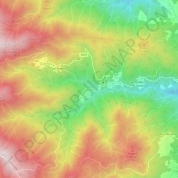 Mapa topográfico Carda, altitude, relevo
