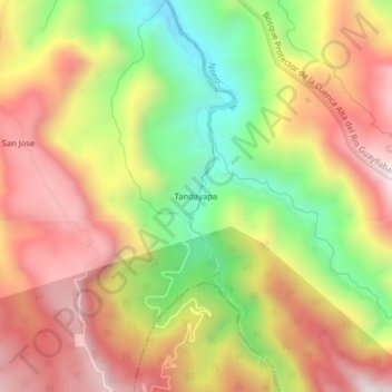 Mapa topográfico Tandayapa, altitude, relevo