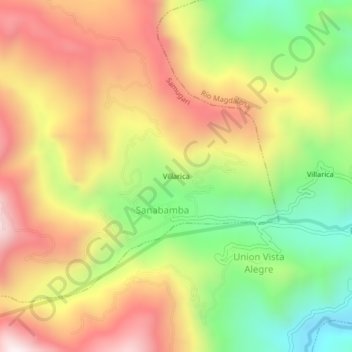 Mapa topográfico Villarica, altitude, relevo