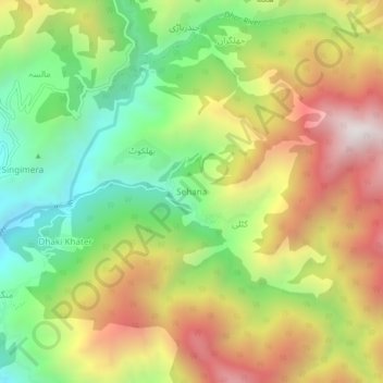 Mapa topográfico Sehana, altitude, relevo