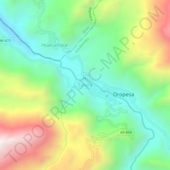Mapa topográfico Totora, altitude, relevo