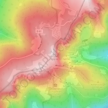 Mapa topográfico Le Tanet, altitude, relevo