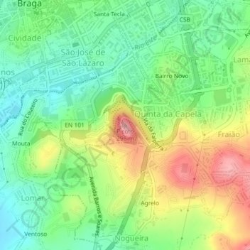 Mapa topográfico Picoto, altitude, relevo