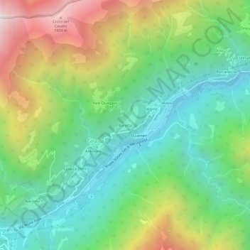 Mapa topográfico Boretta, altitude, relevo