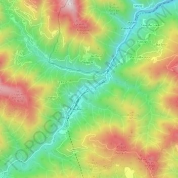 Mapa topográfico Pracchia, altitude, relevo