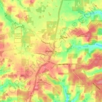 Mapa topográfico Manjimup, altitude, relevo