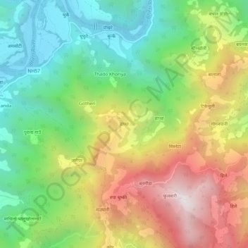 Mapa topográfico Dapcha, altitude, relevo