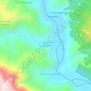 Mapa topográfico Puerto Rico, altitude, relevo