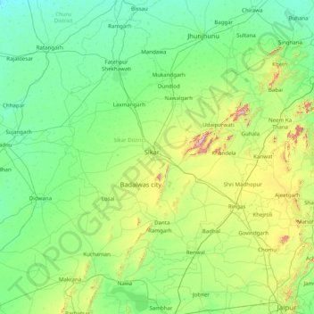 Mapa topográfico Sikar, altitude, relevo