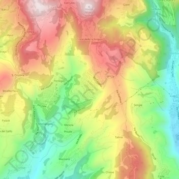 Mapa topográfico Fane, altitude, relevo