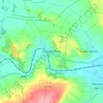 Mapa topográfico Hauskirchen, altitude, relevo