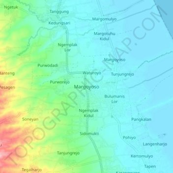 Mapa topográfico Margoyoso, altitude, relevo