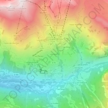 Mapa topográfico Les Veyers, altitude, relevo