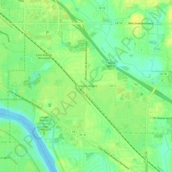 Mapa topográfico Thompson Heights, altitude, relevo