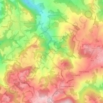 Mapa topográfico Montecorone, altitude, relevo